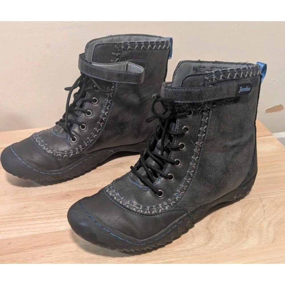Jambu Star 8M ankle Boots Vegan Leather Faux Fur Grey Black Hiking Granola
